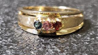 Garnet, Sapphire & Tourmaline Gold Ring - Size 5